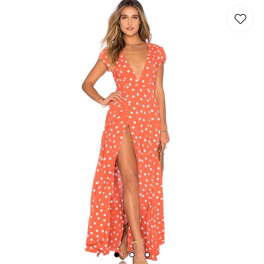 Tularosa wrap maxi dress- orange w/white polka dots